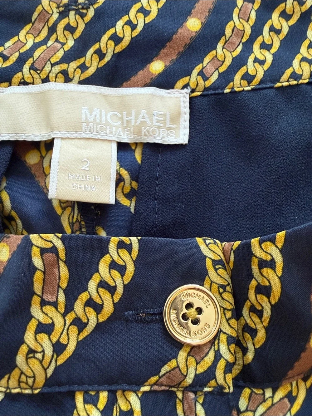 Wide-Leg Chain Print Pants in Navy and Gold